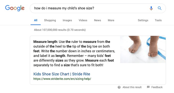 Recherche sur Google incluant un extrait optimisé de résultats de recherche