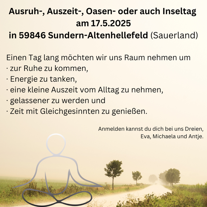 Die Seele ausruhen und etwas für dich tun! Ein Tag lang Zeit für dich. Am 17.5.25 in Sundern-Altenhellefeld