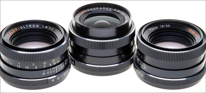 50 mm Color-Ultron, 35 mm Color Skoparex und 50 mm Planar aus der Produktion von Rollei Singapur. Foto: bonnescape.de