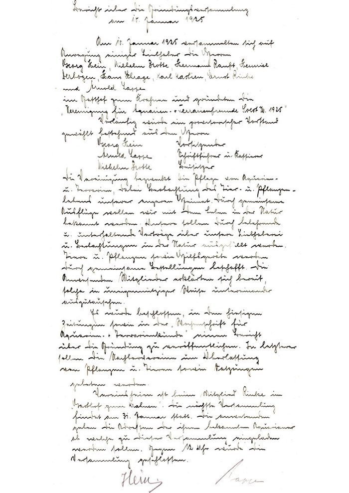 Dies ist das originale Protokoll der Gründungssitzung vom 10. Januar 1925 in altdeutscher Schrift