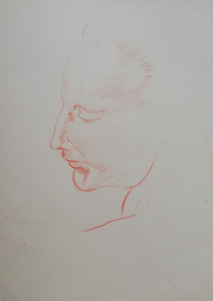 Heidrun Feistner: Kopie einer Handzeichnung von Michelangelo Buonarroti / Rötelzeichnung 1978