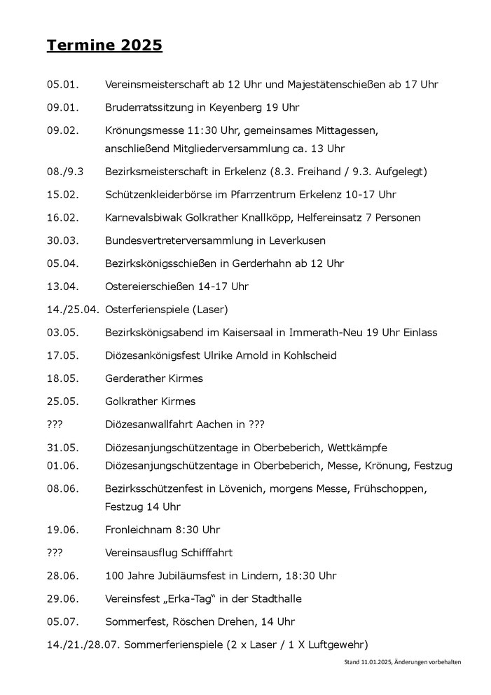 Termine - Schützen Erkelenz