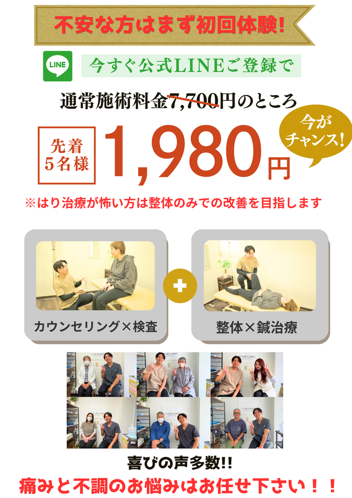 トリガーポイント整体と安全安心の鍼治療の２つを効率よく改善