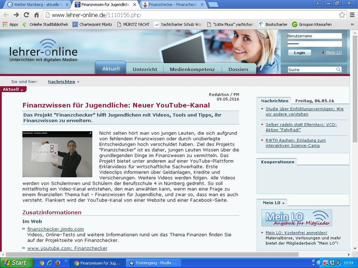 Hinweis auf unser Webangebot bei "Lehrer-Online", der größten Infoplattform für Lehrer in Deutschland (Screenshot vom 06.05.2016)