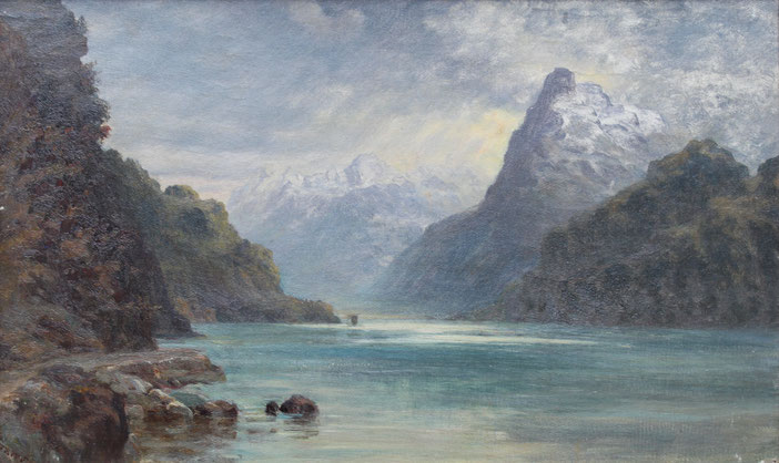 Wetterhorn und Schreckhorn, Öl auf Karton auf Leinwand, 30,5x50 cm