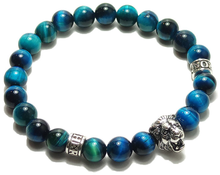 BEHERO Herren - Armband Lion (blaues Tigerauge)