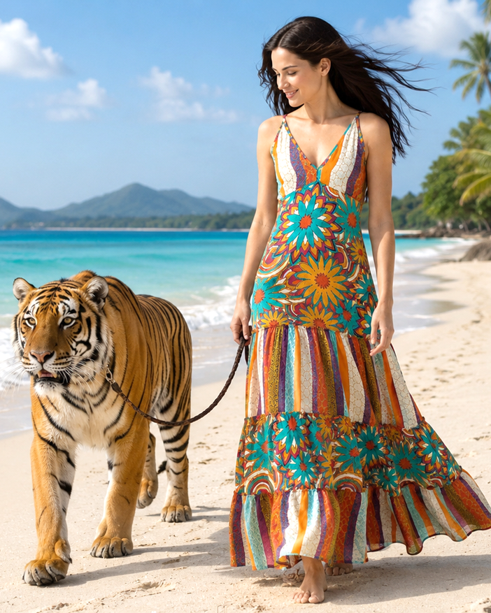 Boho-Damenkleid aus 100% hochwertiger Baumwolle