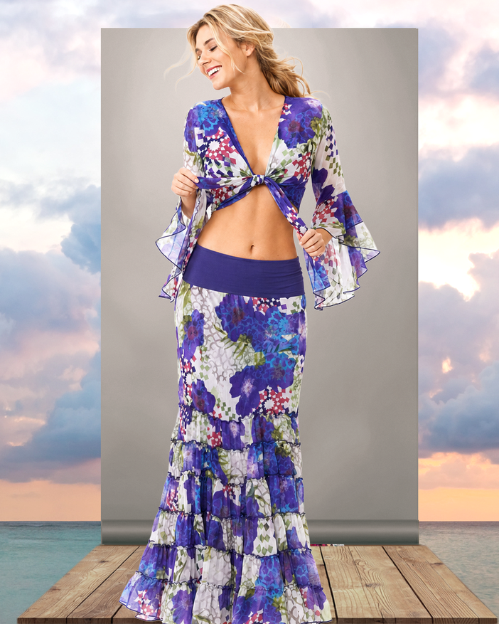 Boho-Outlet-Damenkleid aus 100% Chiffon, Futter aus 100% Baumwolle