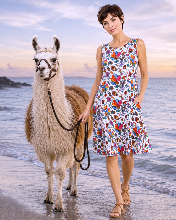Boho-Damenkleid aus 100% hochwertiger Baumwolle mit floralem Muster