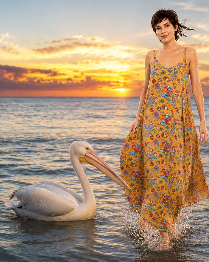 Boho-Damenkleid aus 100% hochwertiger Baumwolle mit floralem Muster