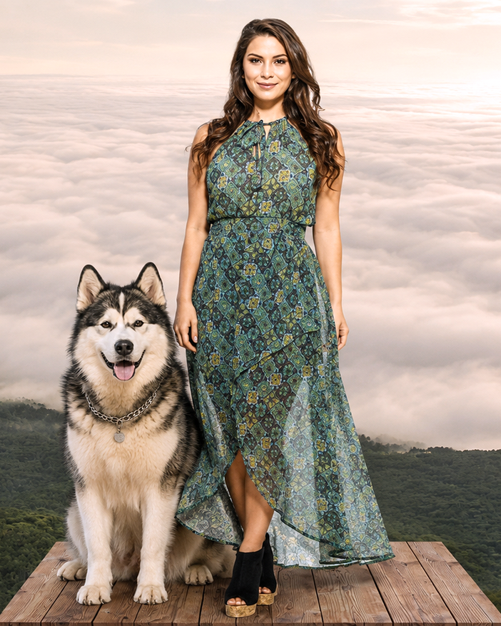 Boho-Outlet-Damenkleid aus 100% Chiffon
