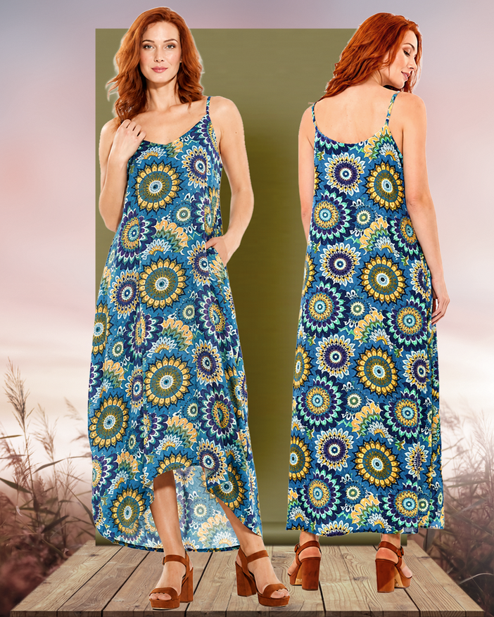 Boho-Damenkleid aus 100% hochwertiger Baumwolle mit floralem Muster