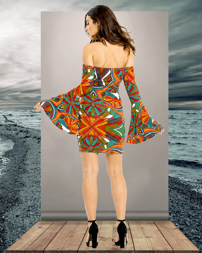 Boho-Outlet-Damenkleid aus 95% Viskose, 5% Elastan