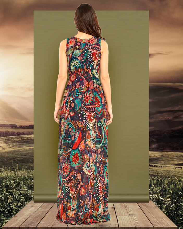 Boho-Outlet-Damenkleid aus 100% Chiffon, Futter aus 100% Baumwolle