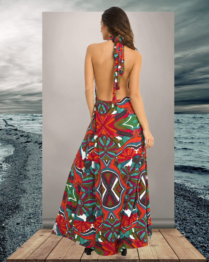 Boho-Outlet-Damenkleid aus 95% Viskose, 5% Elastan