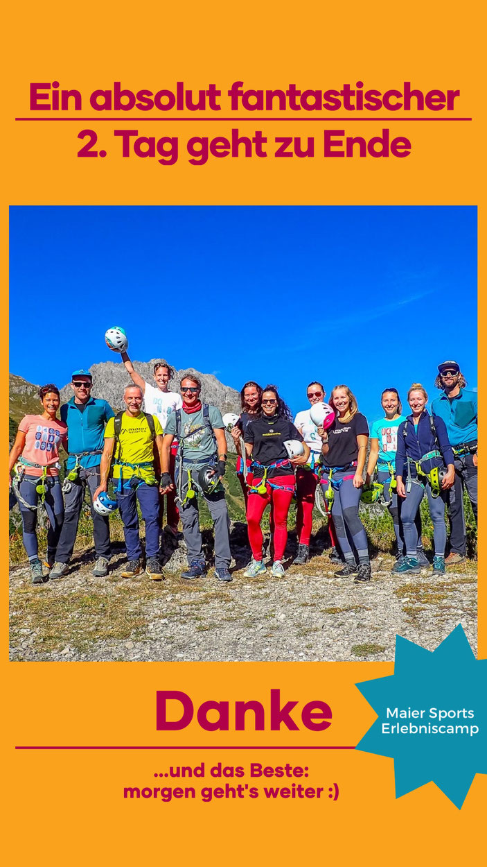Maier Sports Erlebniscamp 2023 im Lechtal - Klettersteigen, Wandern, Canyoning, Yoga... mit gleichgesinnten, outdoorbegeisterten Menschen.