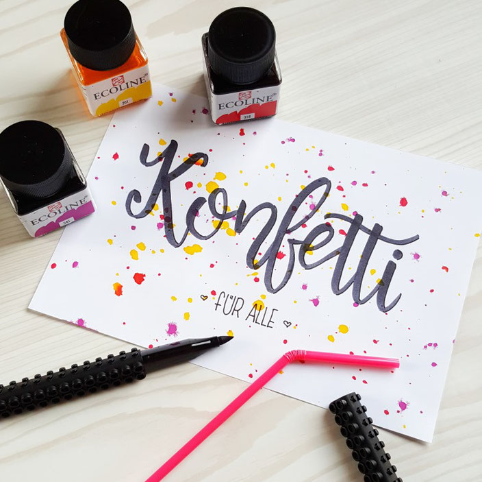 Konfetti für alle - ein Handlettering Bild im Lettering Guide für Anfänger
