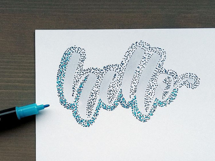 hello Punkte Lettering mit Anleitung - zweite Farbe benützen für weitere Punkte