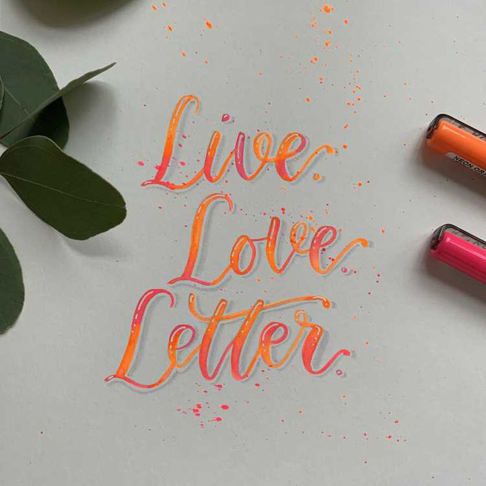 Live. Love. Letter. Handlettering mit Blending in neon Farben und Sprenkel. (Schritt für Schritt Anleitung zum nachmachen)