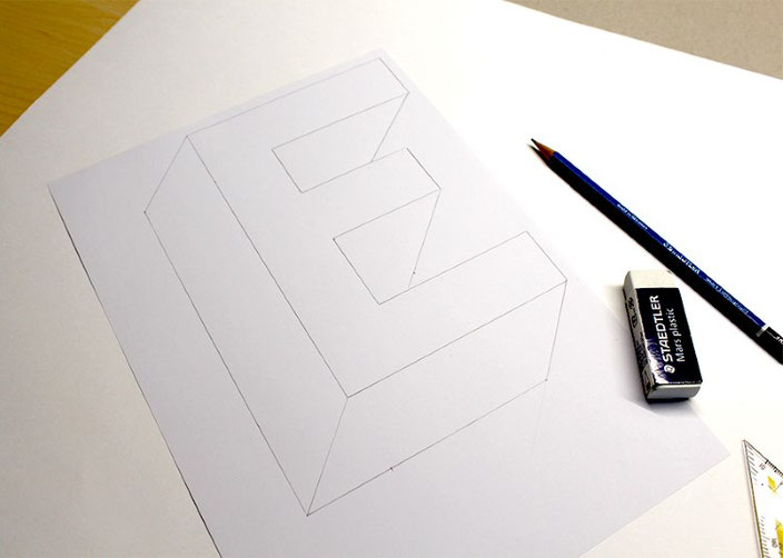 Handlettering Tutorial: eine optische Illusion mit dem Buchstaben E gestalten - Schritt 2