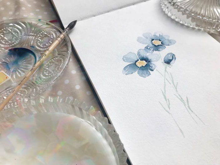 blaue Watercolor Blumen - herzens.dame bei den Letter Lovers