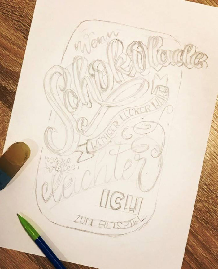 Layout Anleitung fürs Handlettering - Schritt 2: wewniger wichtige Wörter einfügen