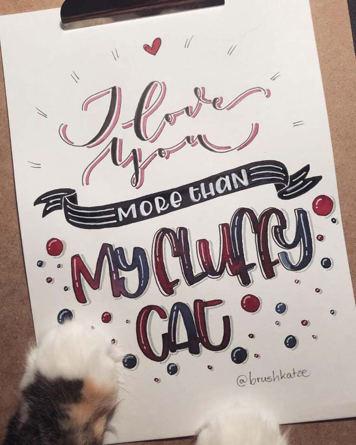 Lettering Spruch: I love you more than my fluffy cat (Handlettering von brushkatze für die Letter Lovers)