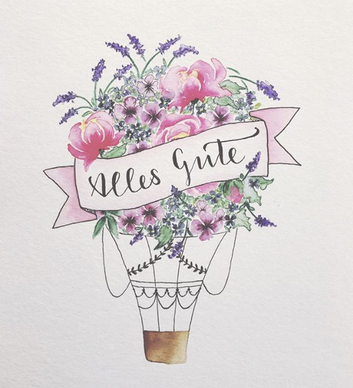 Handlettering mit Aquarell Blumenbouqet: Alles gute (Letter_fee für die Letter Lovers)