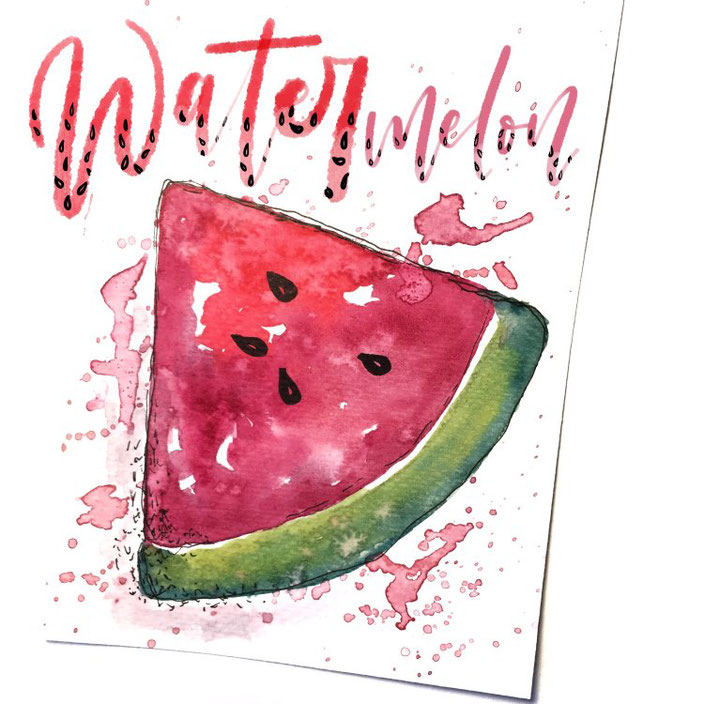 Watermelon - Handlettering mit Aquarellbild von madi_yellow_freak für die Letter Lovers