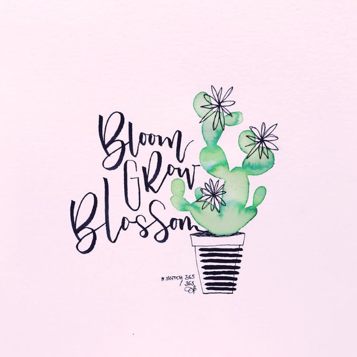 bloom - grow - blossom - Handlettering mit Kaktus von sketchedbytanja für die Letter Lovers