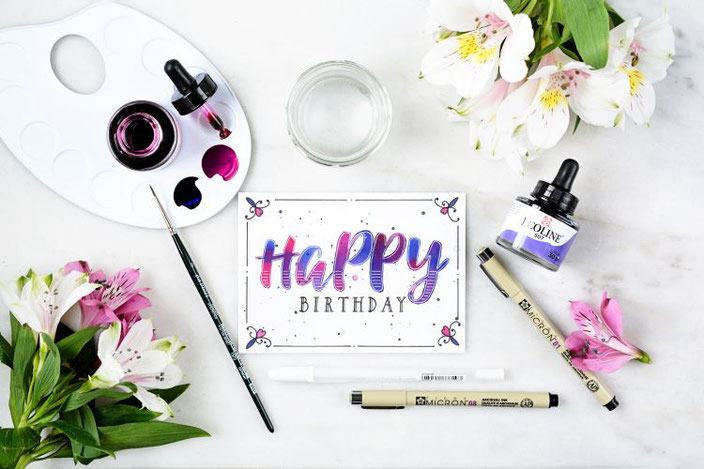 Happy Birthday - Geburtstagskarte mit Handlettering - Lettering mit Watercolor von papier.liebe bei den Letter Lovers