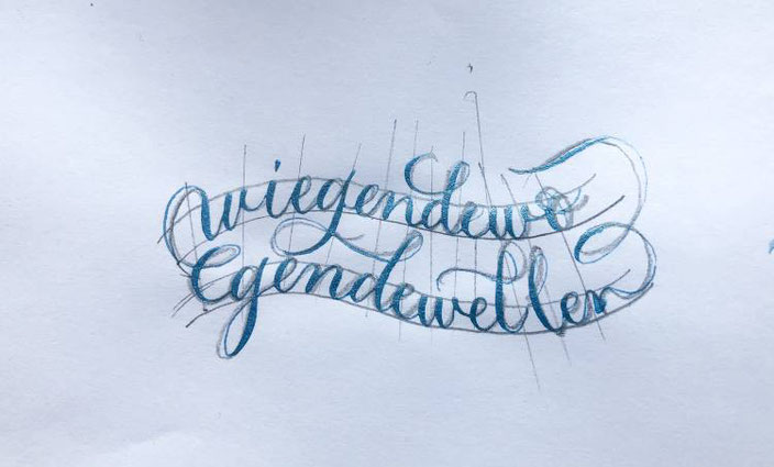 wiegende wogende Wellen - Anleitung für ein Wellenbild mit Kalligraphie - Schritt 7: Buchstaben nachzeichnen
