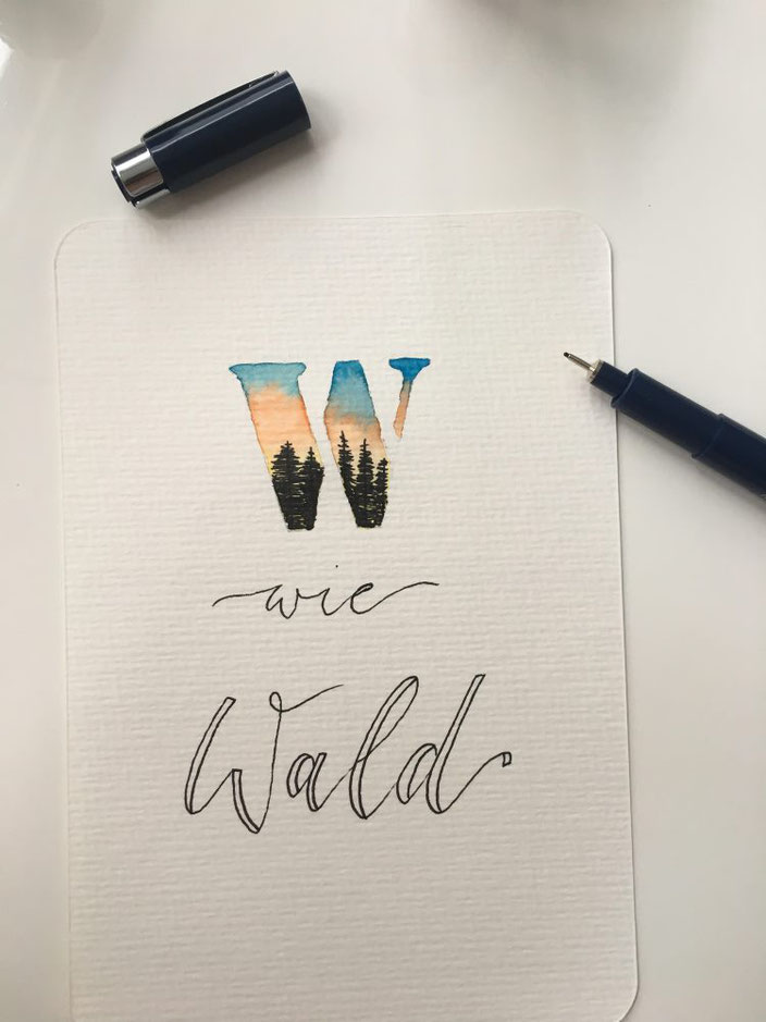 DIY Lettering Anleitung für eine Illustration im Buchstaben - W wie Wald (handlettering von chrischography bei den Letter Lovers)