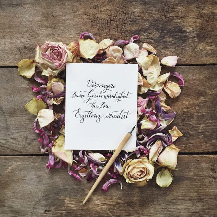 Handlettering: Verringere deine Geschwindigkeit bis du Exzellenz erreichst. (jeannettemokkosch bei den Letter Lovers)