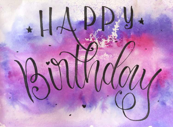 einfache Geburtstagskarte mit Handlettering und Aquarell Hintergrund (einfache Anleitung)