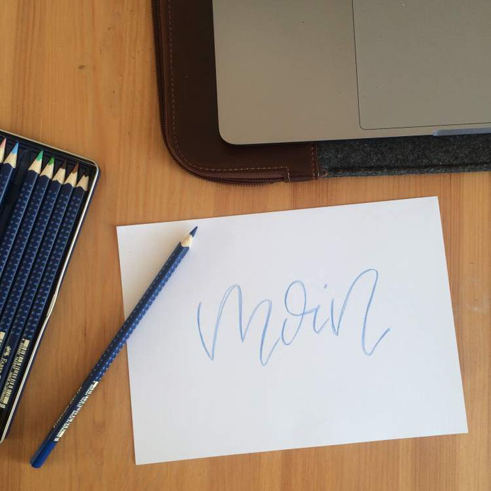 Anleitung: Faux Calligraphy mit aquarellierbaren Buntstiften - Schritt 1: Schriftzug simpel