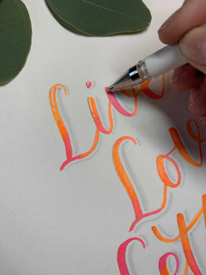 Lettering Anleitung für ein Blending in neon Farben - anschliessend Schatten und Highlights setzen