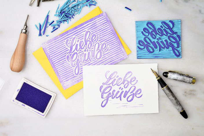 DIY Anleitung: Dein eigenes Lettering mit Linolschnitt auf einem Blockprint - so gestaltest du einen Stempel aus deinem eigenen Lettering!
