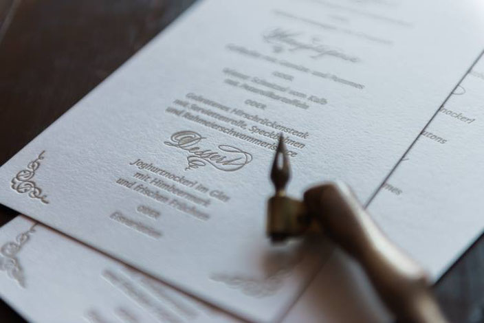 Hochzeits Menuekarte mit Kalligraphie - Tintenfuchs bei den Letter Lovers
