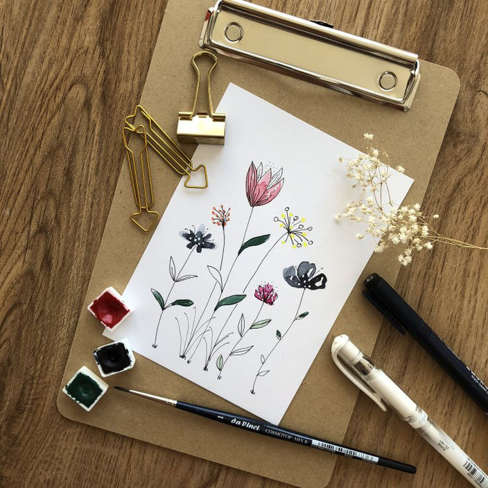 Anleitung: Wie du simple und ganz einfache Aquarellblumen malen kannst