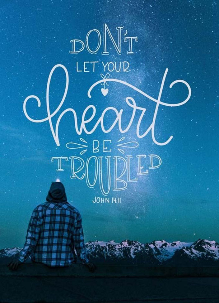 Lettering Bibelvers auf Sternenhimme. Don't let your heart be troubled (Lettering von samiraheimberg für die Letter Lovers)