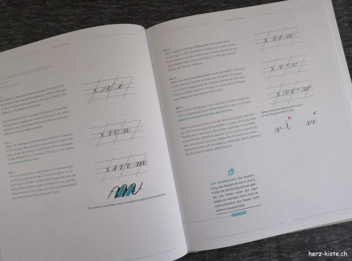 Blick ins Buch: Moderne Kalligrafie von A bis Z - - Aufbau verschiedener Buchstaben als Beispielseite