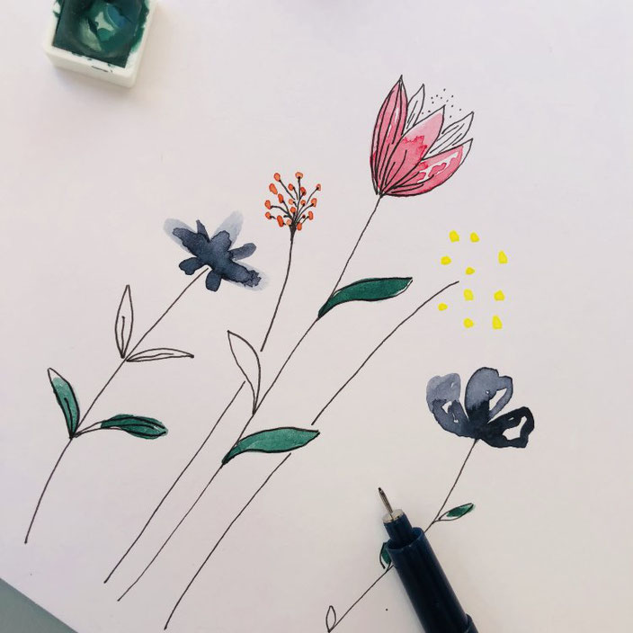 Anleitung um einfache Aquarellblumen zu malen