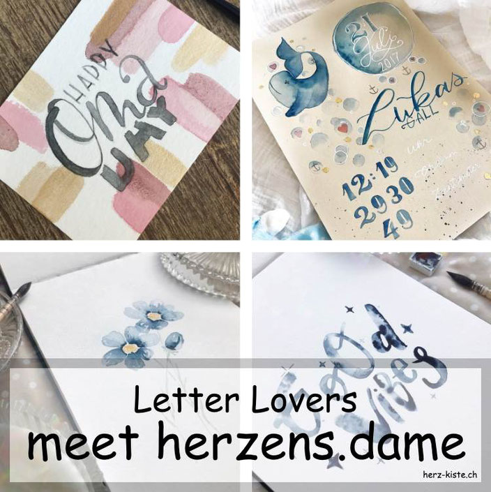 herzens.dame zu Gast im Lettering Interview bei den Letter Lovers mit einer Anleitung für eine Watercolor Geburtstagskarte