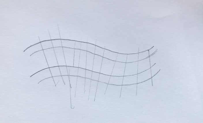 Anleitung für ein Wellenbild gestalten mit Kalligraphie oder Handlettering - Linien im rechten Winkel einzeichnen