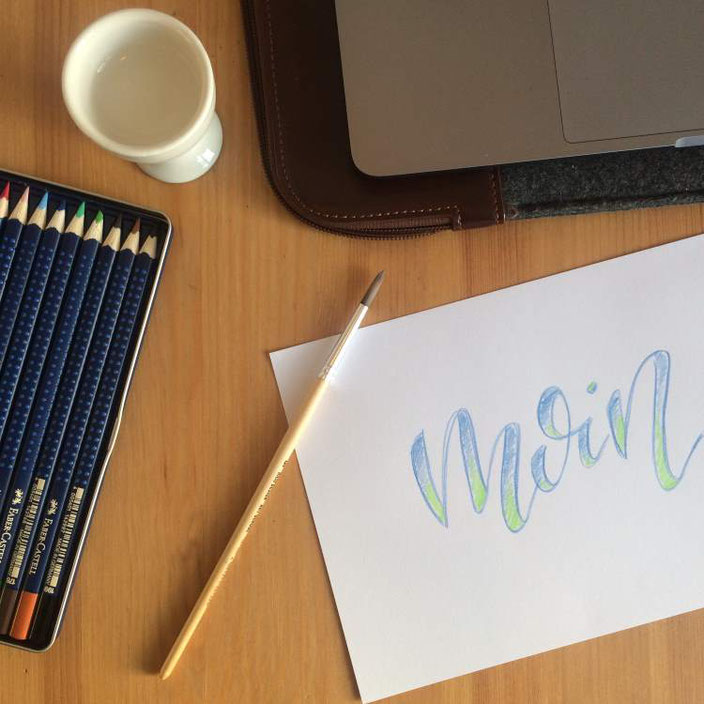 Lettering Anleitung: Faux Calligraphy mit aquarellierbaren Buntstiften - Schritt 5: verblenden