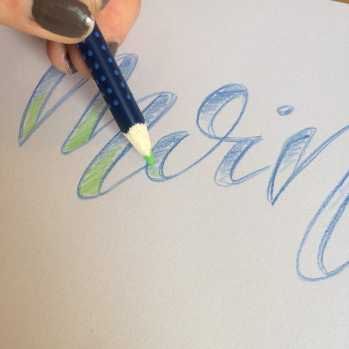 Handlettering Anleitung für Falsche Kalligraphie mit aquarellierbaren Buntstiften - Schritt 4: zweite Farbe benützen