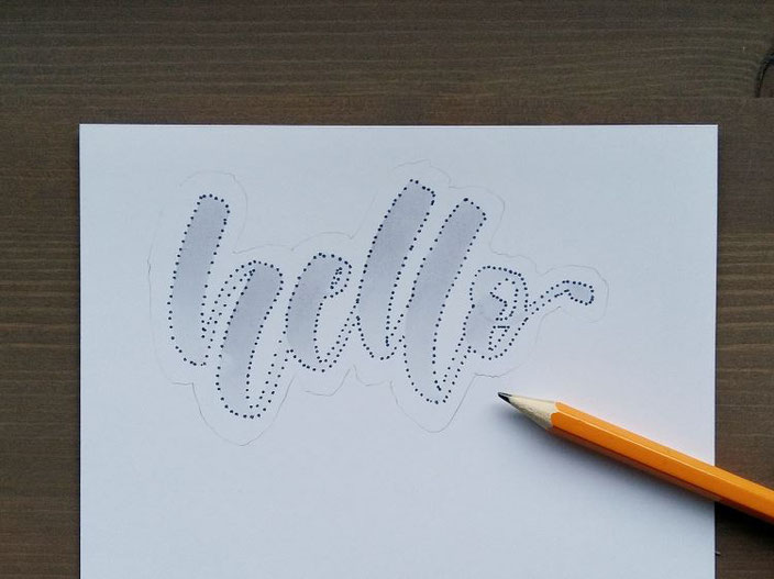hello - Punkte Lettering Anleitung: Outline um Wort ziehen mit Bleistift