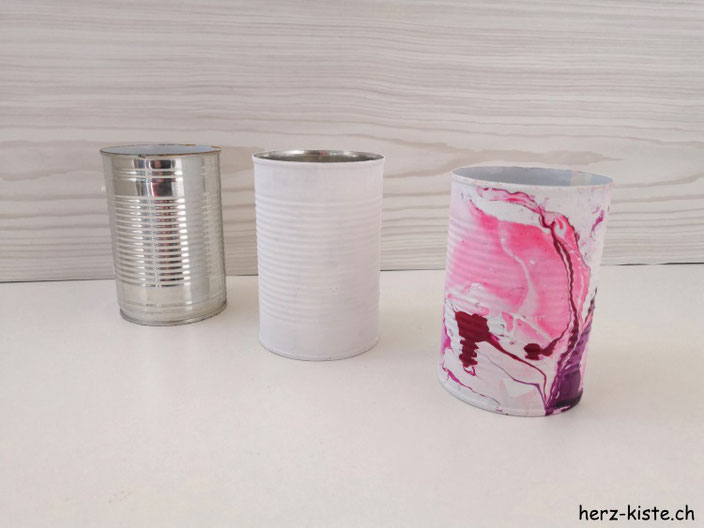 DIY Dosen Upcycling - von einer leeren Dose zum schönen marmorierten Behälter