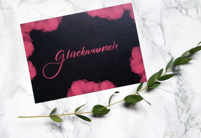 Lettering Geburtstag: Glückwunsch - rot auf schwarz
